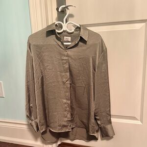 Wilfred Shimmering Gray Button-Up Blouse